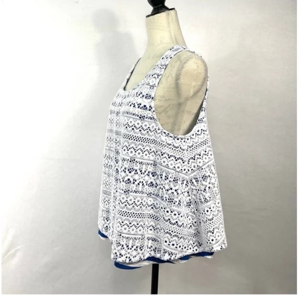 Anthropologie Postmark Blue and White Striped Top Crochet Overlay NWT Swing Tank - Picture 4 of 9